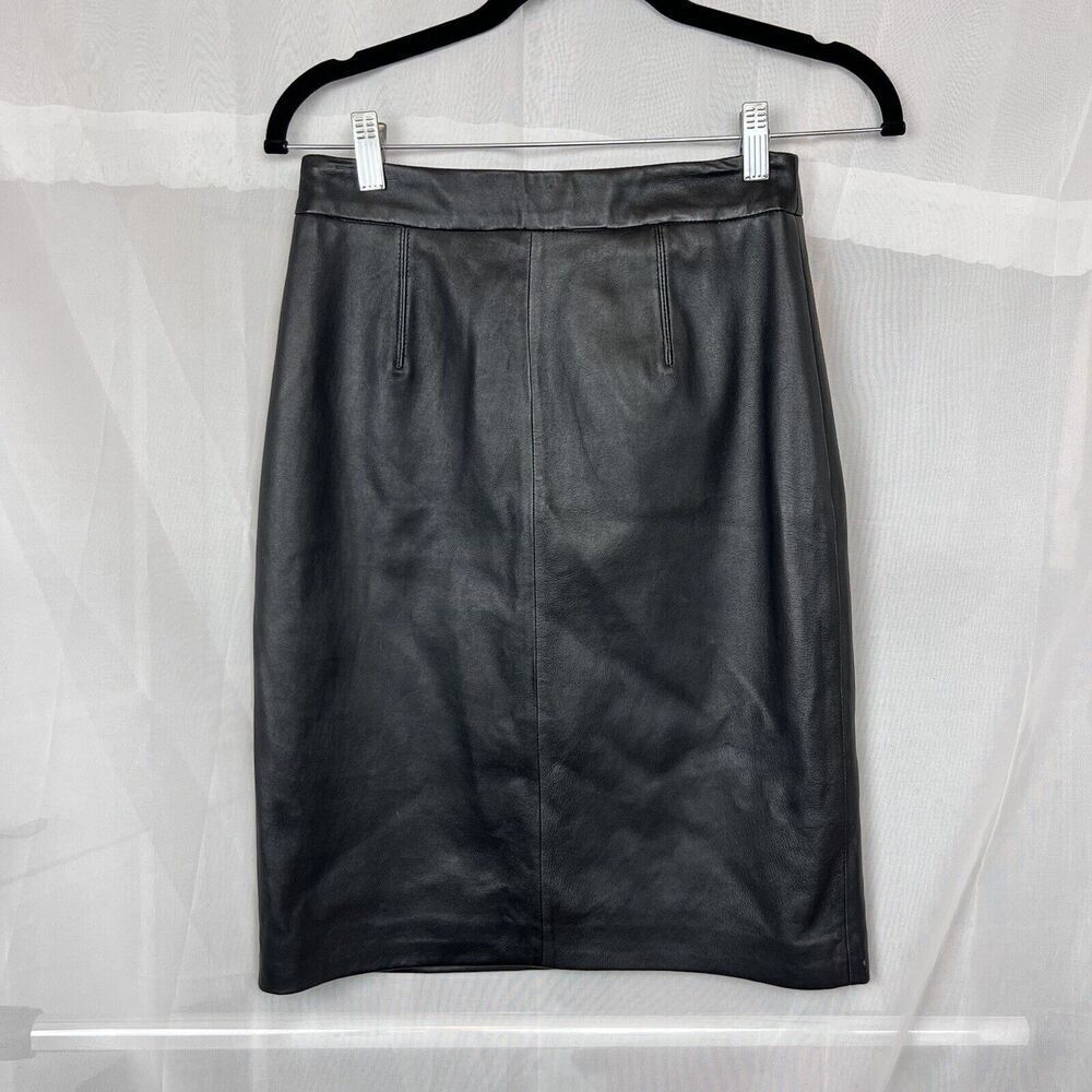 Milly Black Calf Leather Pencil Knee Length Skirt Size 4